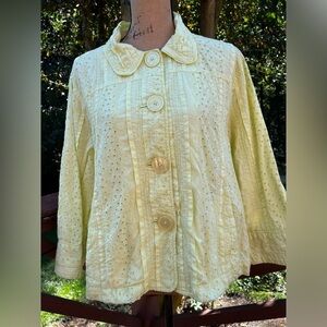Chico's Pale Yellow Eyelet Button-Front Jacket